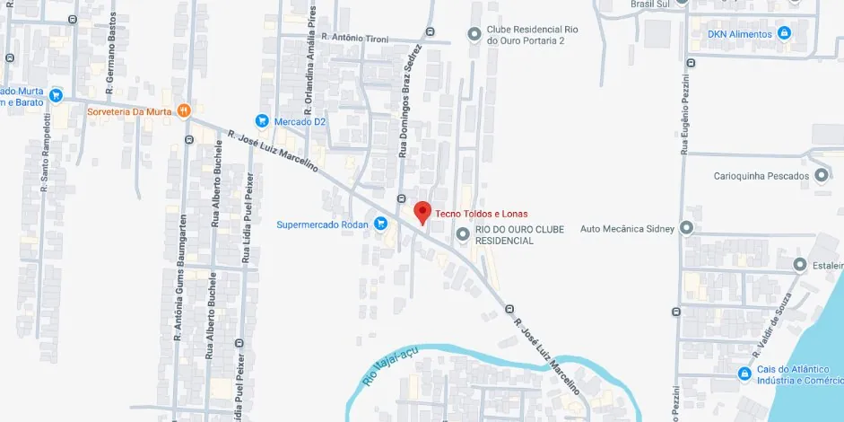 Mapa com a localização da Tecno Toldos e Lonas na Rua Domingos Braz Sedrez, bairro Murta, Itajaí